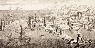Plan van het eiland Rhodos, Griekenland in de 15e eeuw, uit 